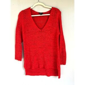 H&M Red V‎ Neck Knit Sweater Loose Fit Open Weave Pullover Valentine's Day M